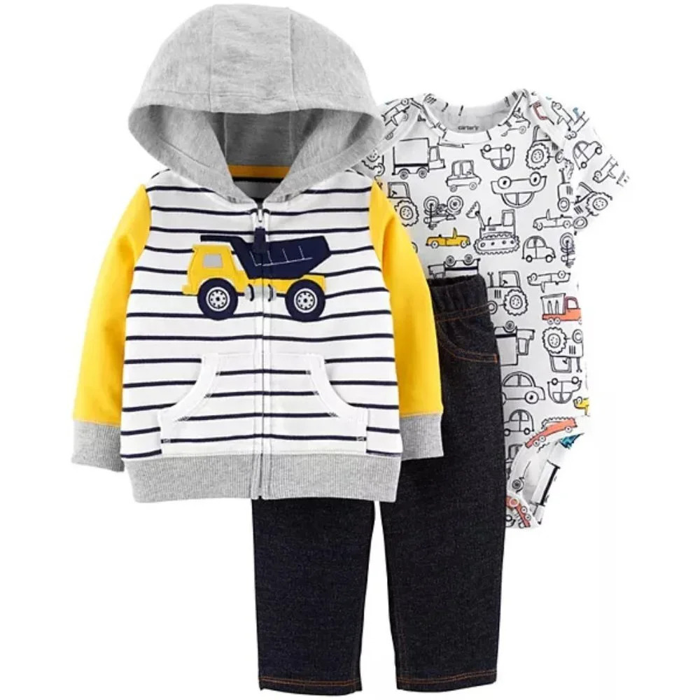Carter's Baby Boy Dump Truck Hoodie, Printed Bodysuit & Jeggings Set in Size 3M - Picture 1 of 6